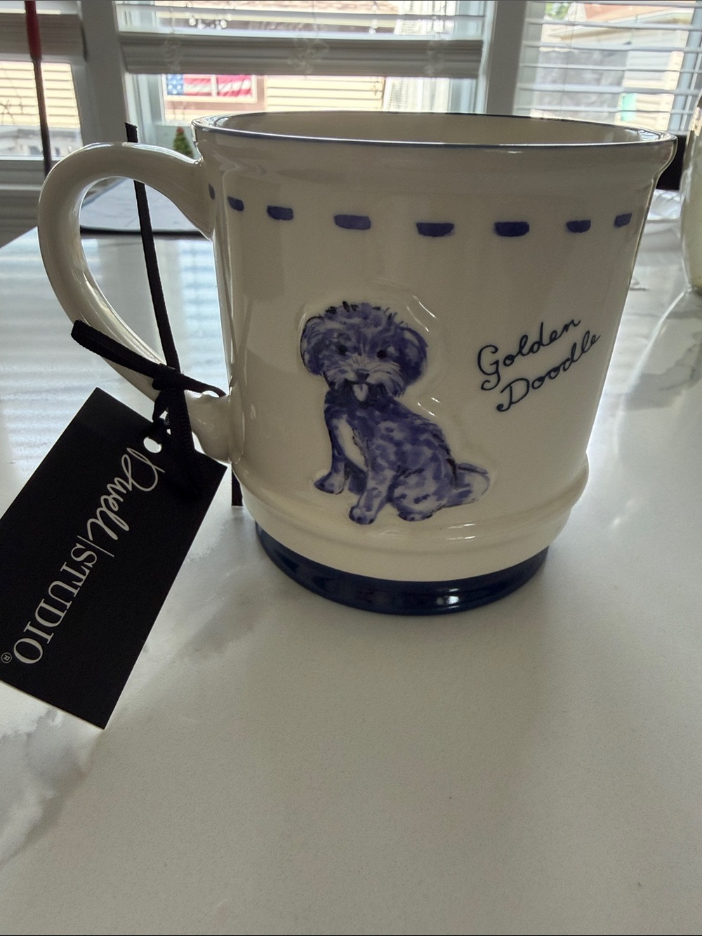 Golden Doodle Ceramic Mug — Blue and White, NWT 💙🐾🎉